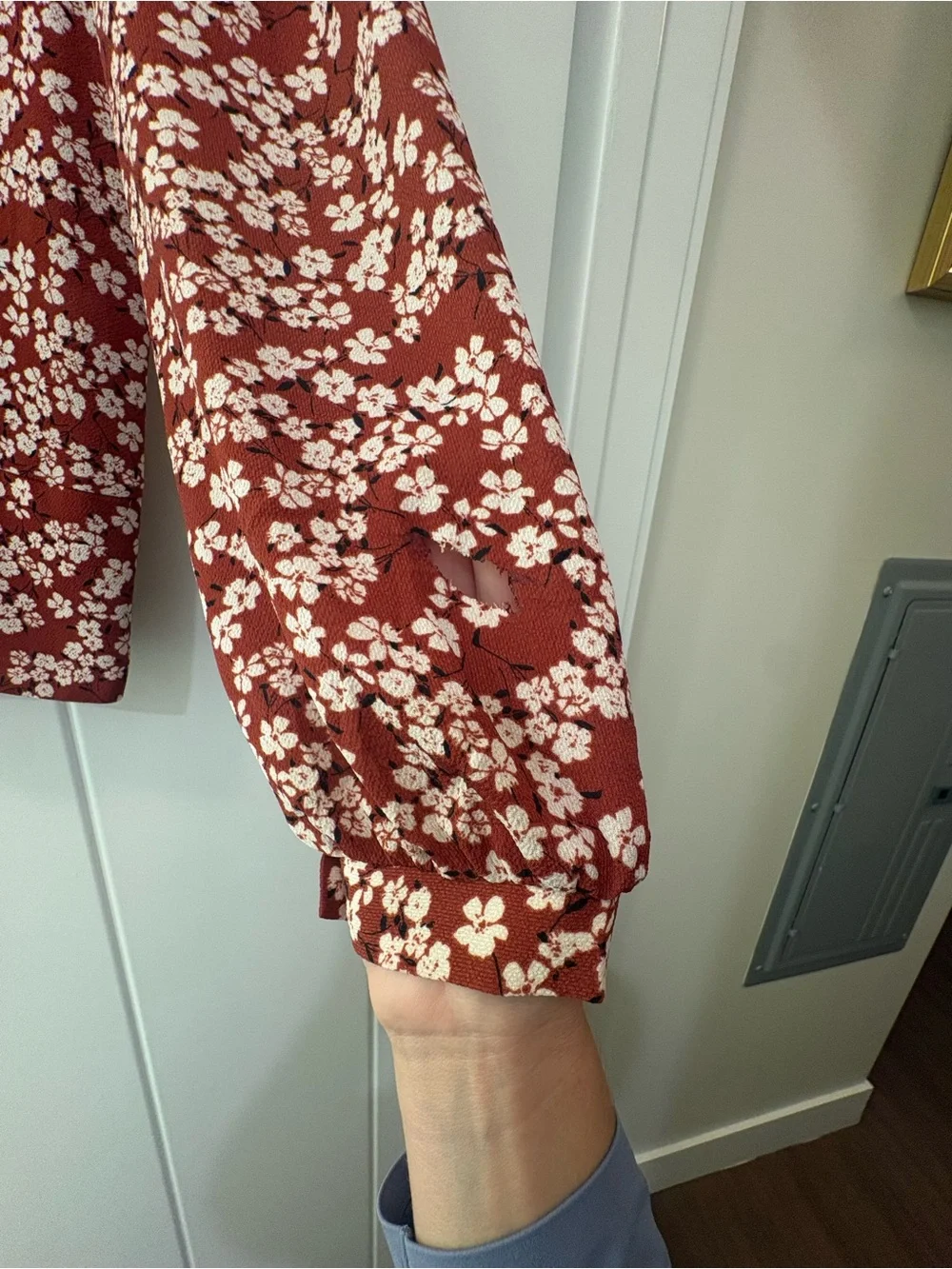 All in Favor Rust Floral V-Neck Long-Sleeve Blouse